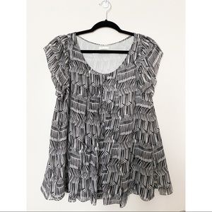 Shoshanna Flowy Black + White Print Blouse